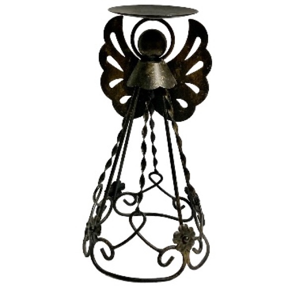 ANGEL Holiday Candle Metal Stand Holder Black Bronze finish 9.5 x 5.2 inches - Picture 2 of 13